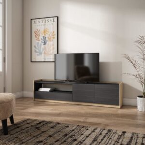 TV-Möbel Holzeffekt schwarz und eiche 208x37x50cm 210x50x37cm Spanplatte Schwarz Skraut home Möbel Wohnzimmermöbel TV-Möbel