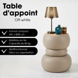 Beistelltisch Zea Creme weiß Eisen H51xB42xL42cm 42x51x42cm Stahl Beige Mica Decorations Möbel Wohnzimmermöbel Couchtische