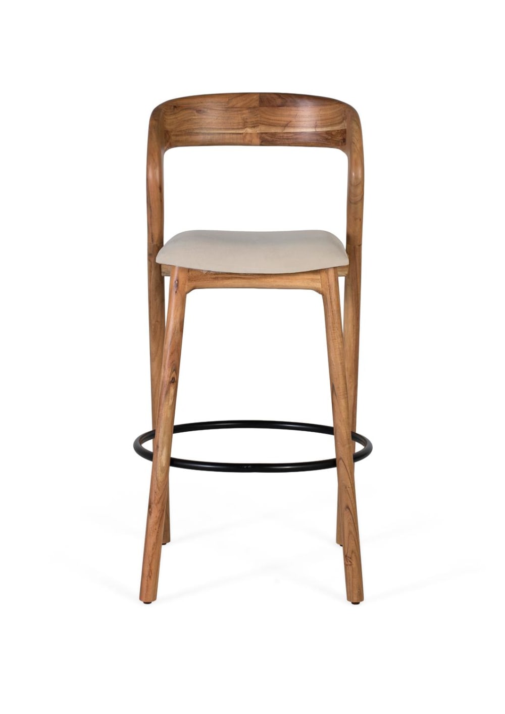 Hocker aus massivem Akazienholz mit geschwungener Rückenlehne 53x109x53cm Holz Braun GINER Y COLOMER Möbel Wohnzimmermöbel Hocker