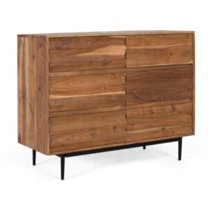 Kommode mit 6 Schubladen aus massivem Akazienholz 110x86x40cm Holz Braun GINER Y COLOMER Möbel Schlafzimmermöbel Kommoden