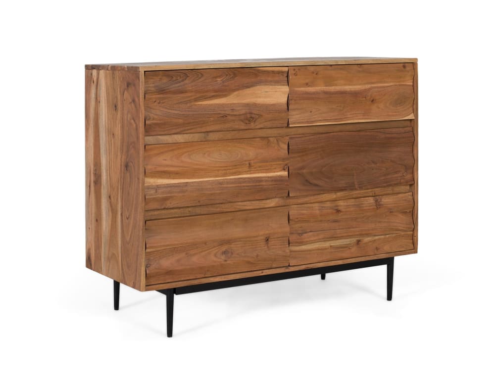 Kommode mit 6 Schubladen aus massivem Akazienholz 110x86x40cm Holz Braun GINER Y COLOMER Möbel Schlafzimmermöbel Kommoden