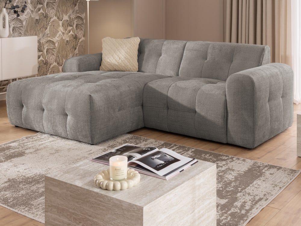 Ecksofa im Bumpy-Design mit fester Rückenlehne aus Taupe Chenille 161x79x234cm Holz Taupe S-Style Sofas und Sessel Sofas Ecksofas