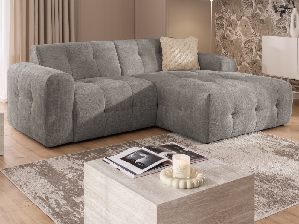 Ecksofa im Bumpy-Design mit fester Rückenlehne aus Taupe Chenille 161x79x234cm Holz Taupe S-Style Sofas und Sessel Sofas Ecksofas