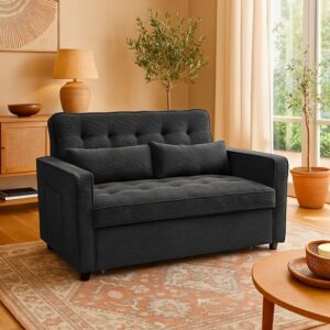 wohnli-moebel-suche-M26032830-1 Canapé convertible 2 places Komaria Velours côtelé Noir 133x87x94cm Holz Schwarz Menzzo Sofas und Sessel Sofas Schlafsofas