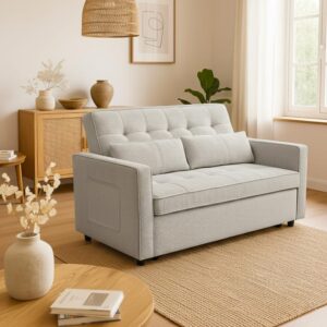 wohnli-moebel-suche-M26032831-1 Canapé convertible 2 places Komaria Velours côtelé Taupe clair 133x87x94cm Holz Taupe Menzzo Sofas und Sessel Sofas Schlafsofas