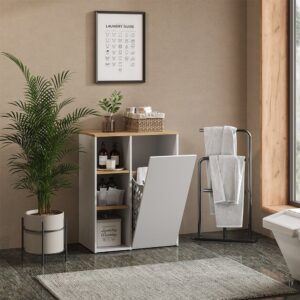 wohnli-moebel-suche-M26033769-1 Badschrank mit offenen Regalen und Wäschekorb Weiß/Artisan 68x88cm 68x89x41cm Spanplatte Weiß Vicco Möbel Badezimmermöbel