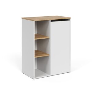 Wohnli Möbelsuche - Badschrank mit offenen Regalen und Wäschekorb Weiß/Artisan 68x88cm