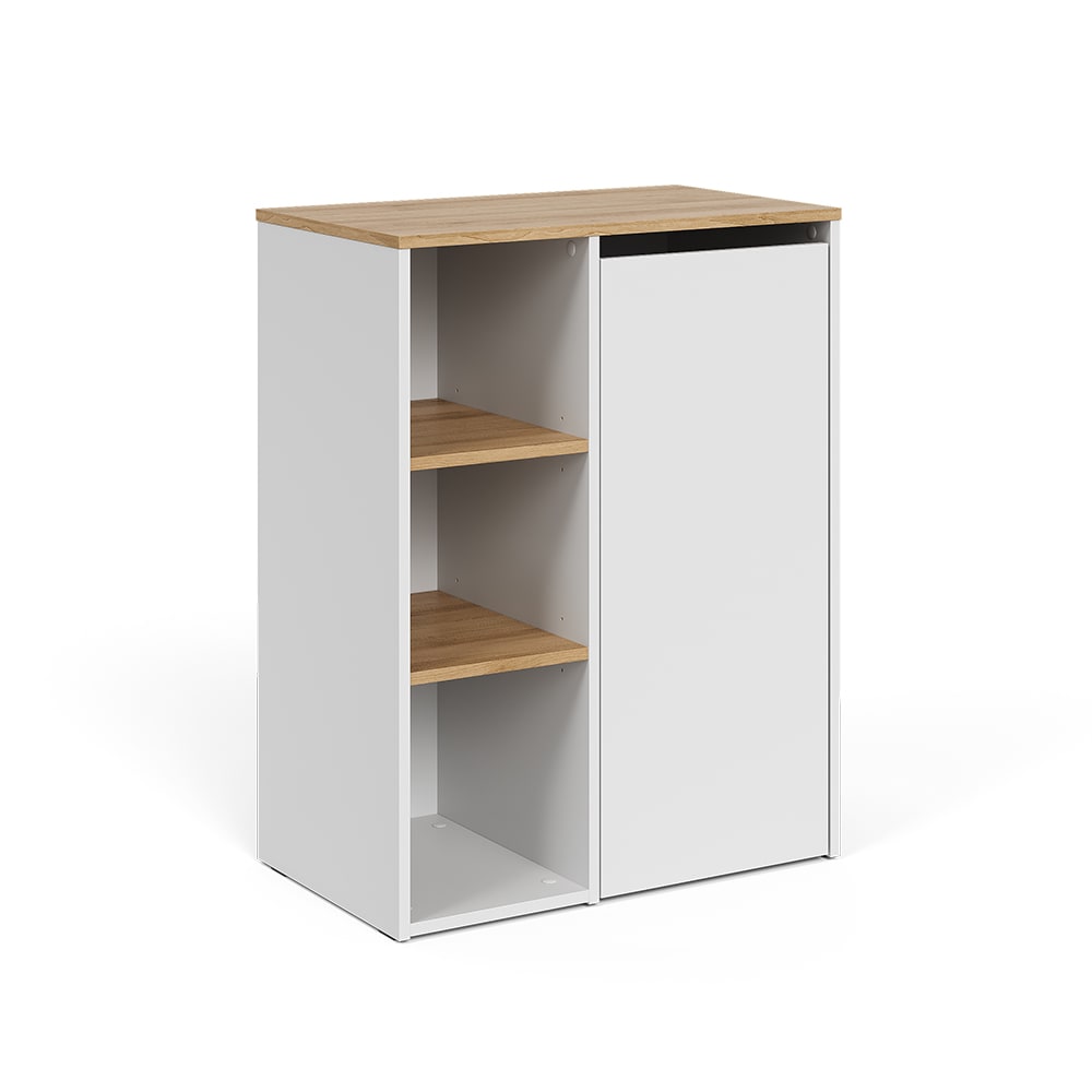 wohnli-moebel-suche-M26033769 Wohnli Möbelsuche - Badschrank mit offenen Regalen und Wäschekorb Weiß/Artisan 68x88cm