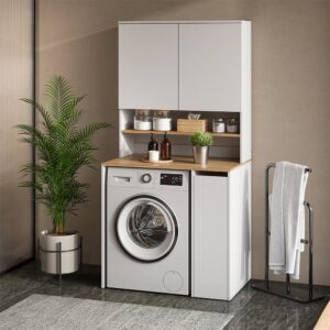 wohnli-moebel-suche-M26033854-1 2-tlg. Waschmaschinenschrank Weiß/Artisan 94x88 cm 94x89x61cm Spanplatte Weiß Vicco Möbel Badezimmermöbel Bad-Hochschränke