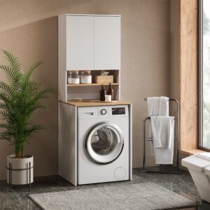 Waschmaschinenschrank 2-tlg. Weiß/Artisan 68x88 68x89x60cm Spanplatte Weiß Vicco Möbel Badezimmermöbel Bad-Hochschränke