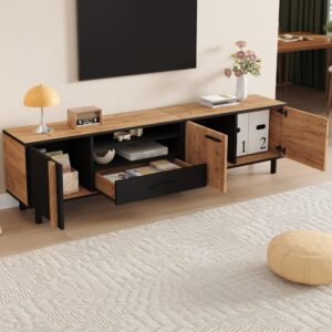 TV-Schrank mit 3 Türen & Schublade Spanplatte 180cm Schwarz/Holzoptik 180x50x33cm Spanplatte Schwarz MODFU Möbel Wohnzimmermöbel TV-Möbel