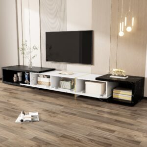 TV-Schrank drehbar ausziehbar mit Stauraum 140-260 cm Schwarz/Weiß 260x30x40cm Spanplatte Weiß MODFU Möbel Wohnzimmermöbel TV-Möbel