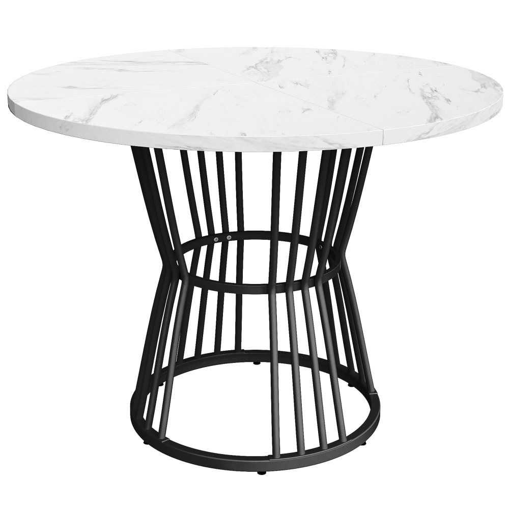 wohnli-moebel-suche-M26034079 Wohnli Möbelsuche - Runder Esstisch mit Marmormuster und Metallgestell 100x75 cm