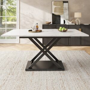 wohnli-moebel-suche-M26034104-1 Ausziehbarer Esstisch mit Kreuzbeinen Metall 120-160x80cm Weiß+Schwarz 160x75x80cm Metall Weiß MODFU Möbel Esszimmermöbel Esstische