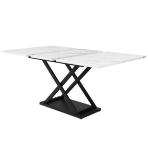 wohnli-moebel-suche-M26034104 Wohnli Möbelsuche - Ausziehbarer Esstisch mit Kreuzbeinen Metall 120-160x80cm Weiß+Schwarz