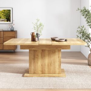 wohnli-moebel-suche-M26034114-1 Ausziehbarer Esstisch mit Stauraum Spanplatte Metall 110/130 cm Natur 130x75x70cm Spanplatte Braun MODFU Möbel Esszimmermöbel Esstische