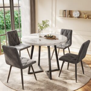 wohnli-moebel-suche-M26034127-1 Runder Esstisch mit Metallgestell Marmormuster Ø80 cm Weiß 80x75x80cm Metall Weiß MODFU Möbel Esszimmermöbel Esstische