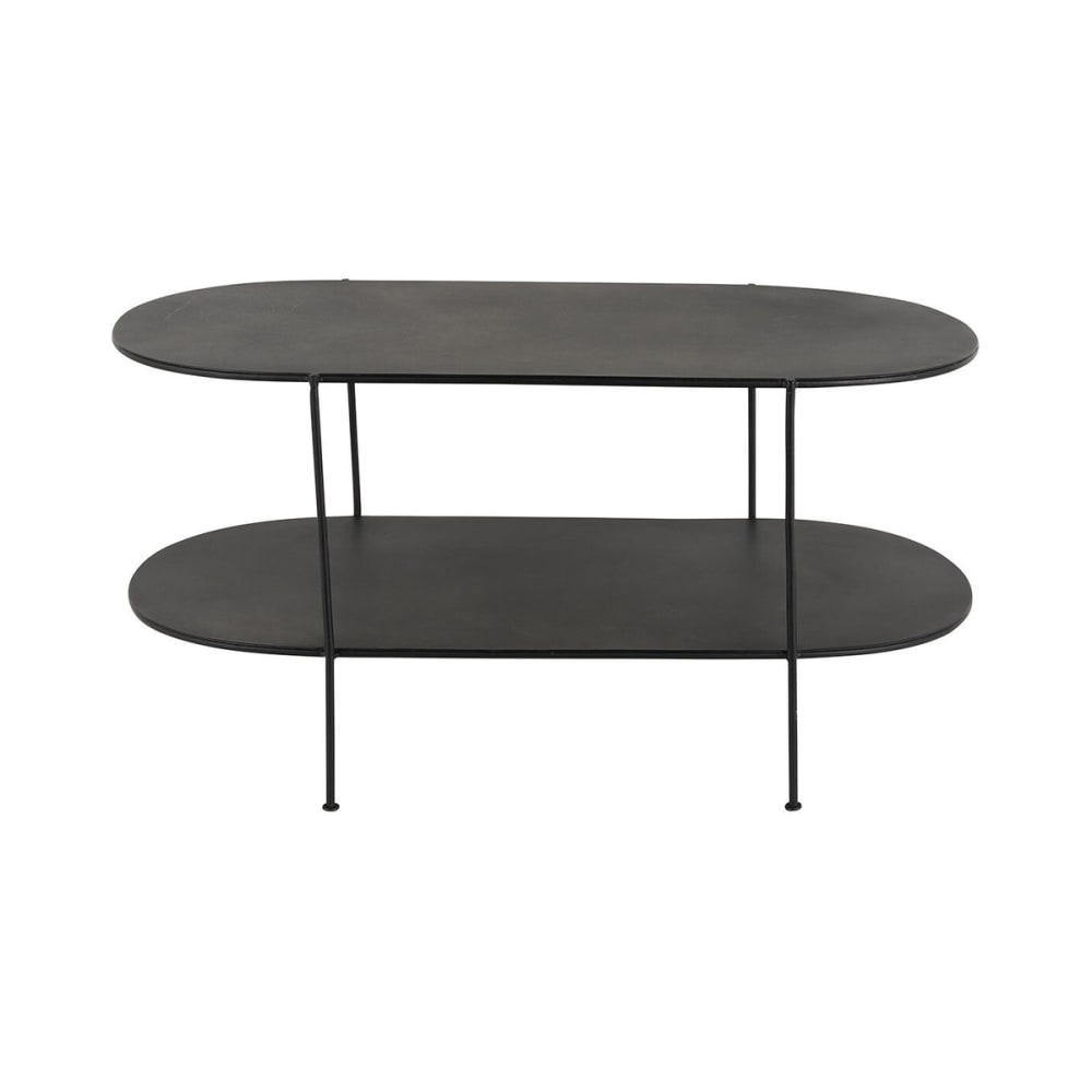 wohnli-moebel-suche-M26034246 Wohnli Möbelsuche - Ovaler Couchtisch aus schwarzem Metall mit zwei Ablagen