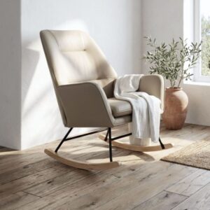 wohnli-moebel-suche-M26034266-1 Schaukelsessel mit Holzbeinen beige 97x77x88cm 88x97x77cm PES - Polyester Beige MueMue Sofas und Sessel Sessel, Poufs und Fußbänke Sessel