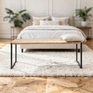 Bettbank aus schwarzem Metall und Seilgeflecht 130x50x40cm Naturfasern Beige Decoclico Möbel Esszimmermöbel Sitzbank und Holzbank
