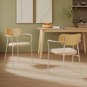 wohnli-moebel-suche-M26035589-1 2er Set stühle aus beigem Stoff und hellem Holzfurnier 54x78x54cm Stoff Beige Maison Pavane Möbel Esszimmermöbel Stühle