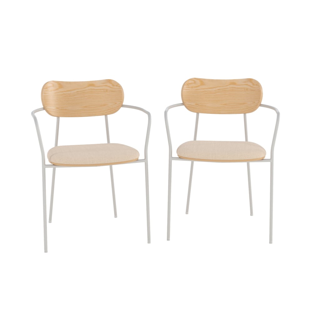 wohnli-moebel-suche-M26035589 Wohnli Möbelsuche - 2er Set stühle aus beigem Stoff und hellem Holzfurnier