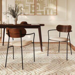 wohnli-moebel-suche-M26035592-1 2er Set stühle aus beigem Stoff und dunklem Holzfurnier 54x78x54cm Stoff Beige Maison Pavane Möbel Esszimmermöbel Stühle
