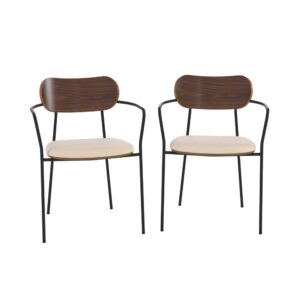 wohnli-moebel-suche-M26035592 Wohnli Möbelsuche - 2er Set stühle aus beigem Stoff und dunklem Holzfurnier