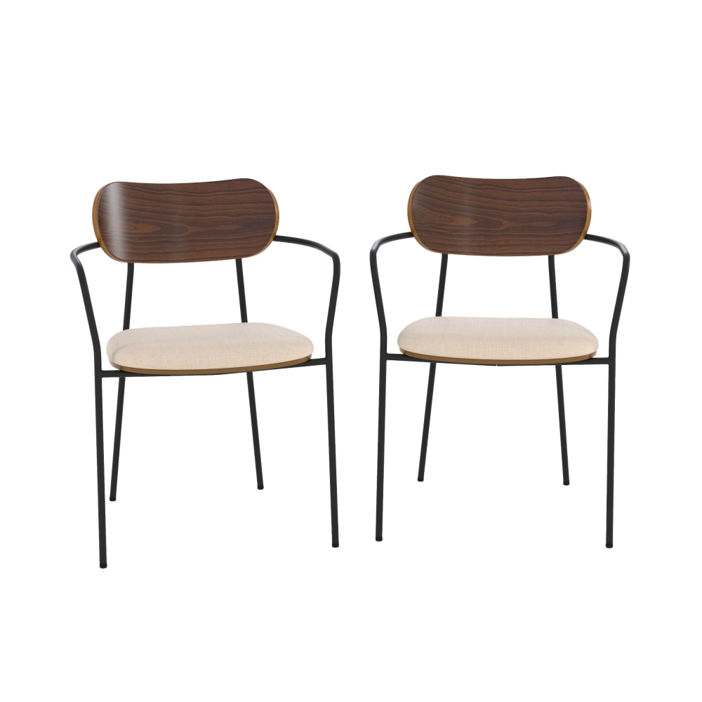 wohnli-moebel-suche-M26035592 Wohnli Möbelsuche - 2er Set stühle aus beigem Stoff und dunklem Holzfurnier