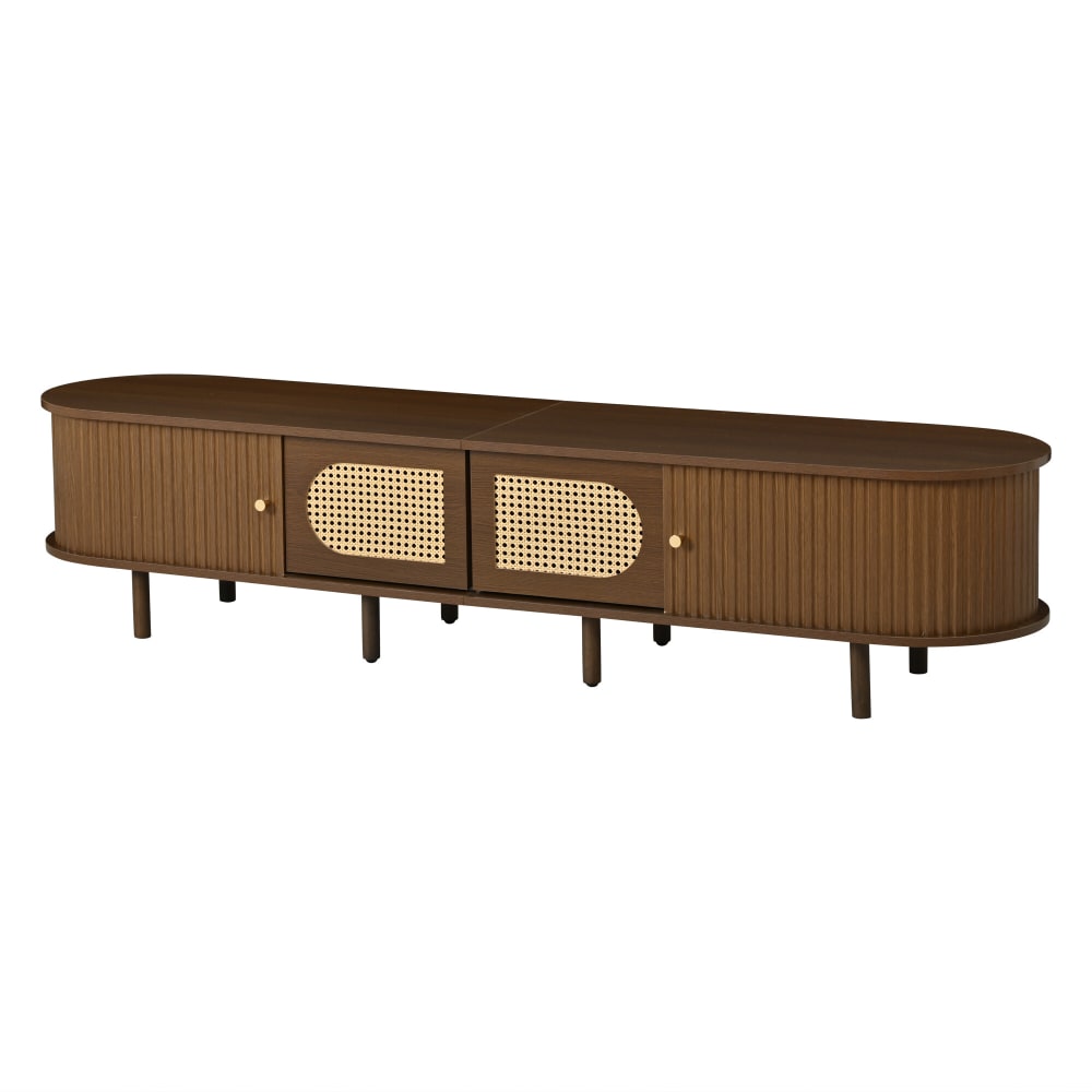 wohnli-moebel-suche-M26036142 Wohnli Möbelsuche - Retro-TV-Ständer aus Walnussholz mit Flechtwerk und Schiebetüren