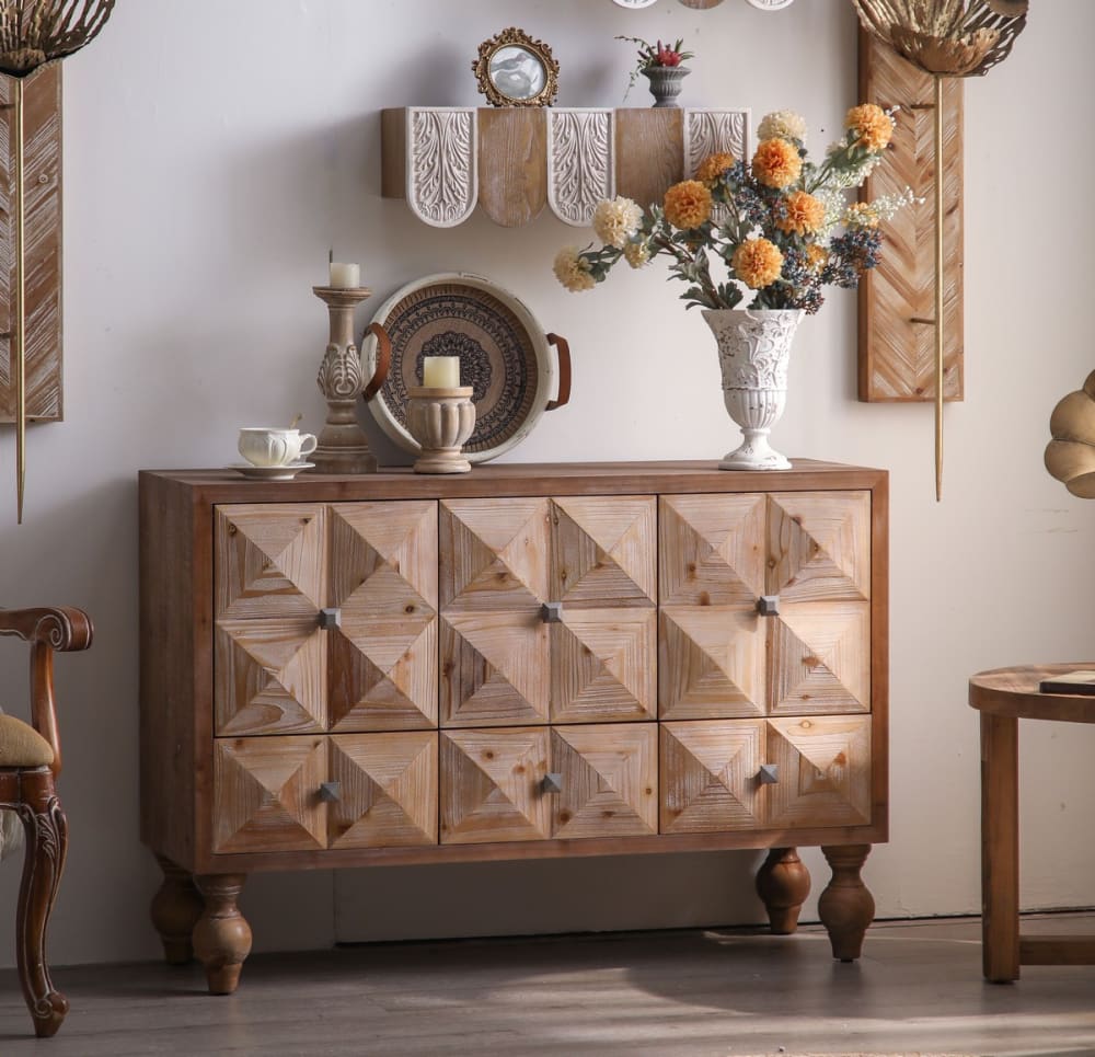 Komfortables Holzsideboard mit Relieffront L118 118x82x0cm Holz Braun Mathi Design Möbel Esszimmermöbel Sideboards, Highboards & niedrige Anrichten