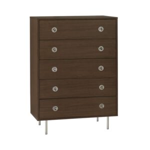 wohnli-moebel-suche-M26036823 Wohnli Möbelsuche - Vintage Kommode Holzdekor und Stahl 5 Schubladen nussbaumfarben