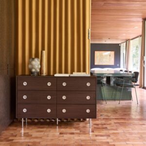 Vintage Kommode Holzdekor und Edelstahl 6 Schubladen nussbaumfarben 120x78x40cm Spanplatte Braun sweeek Möbel Schlafzimmermöbel Kommoden