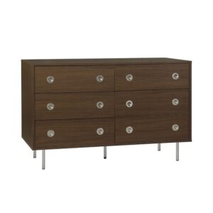 wohnli-moebel-suche-M26036824 Wohnli Möbelsuche - Vintage Kommode Holzdekor und Edelstahl 6 Schubladen nussbaumfarben