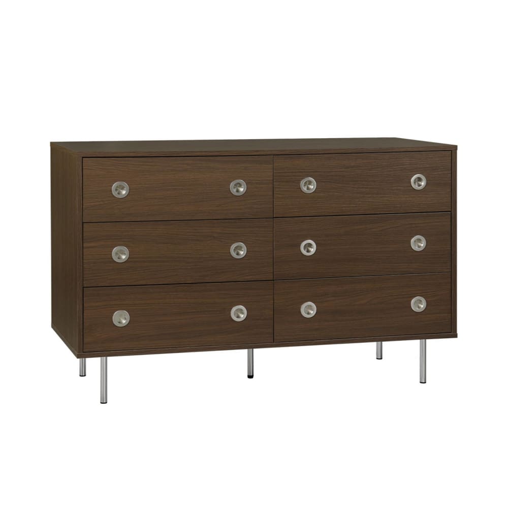 wohnli-moebel-suche-M26036824 Wohnli Möbelsuche - Vintage Kommode Holzdekor und Edelstahl 6 Schubladen nussbaumfarben
