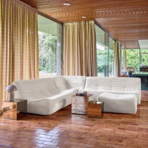 wohnli-moebel-suche-M26036838-1 Ecksofa für 7 Personen mit Cordbezug und Hocker creme 192x72x105cm Stoff Braun sweeek Sofas und Sessel Sofas Ecksofas