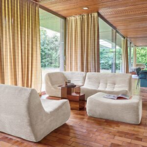 5-Sitzer Ecksofa mit 5 Cordbezug und Hocker creme 147x72x105cm Stoff Braun sweeek Sofas und Sessel Sofas Ecksofas