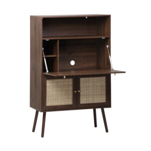 wohnli-moebel-suche-M26036917 Wohnli Möbelsuche - Schreibtisch Sekretär mit Rattan-Geflecht 90cm nussbaum