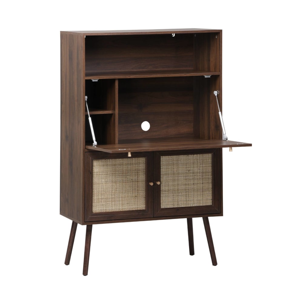wohnli-moebel-suche-M26036917 Wohnli Möbelsuche - Schreibtisch Sekretär mit Rattan-Geflecht 90cm nussbaum