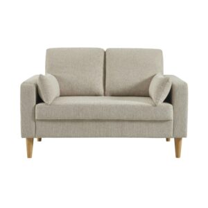 2-Sitzer Sofa mit Heveaholz und Chenille-Bezug beige 130x86x82cm Holz Beige sweeek Sofas und Sessel Sofas 2-Sitzer-Sofas & 3-Sitzer-Sofas
