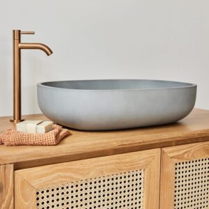 wohnli-moebel-suche-M26036937-1 Ovales Waschbecken aus grauem Beton 50x13x37cm Beton Grau BERAH GETAH Möbel Badezimmermöbel Waschbecken