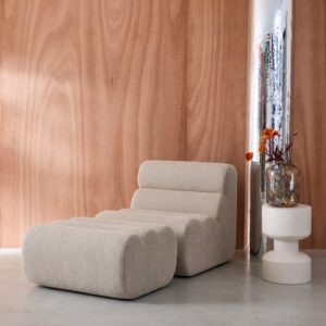 wohnli-moebel-suche-M26036938-1 Sessel mit Bouclé-Bezug und Hocker beige 81x75x99cm Stoff Beige sweeek Sofas und Sessel Sofas Modulare Sofas