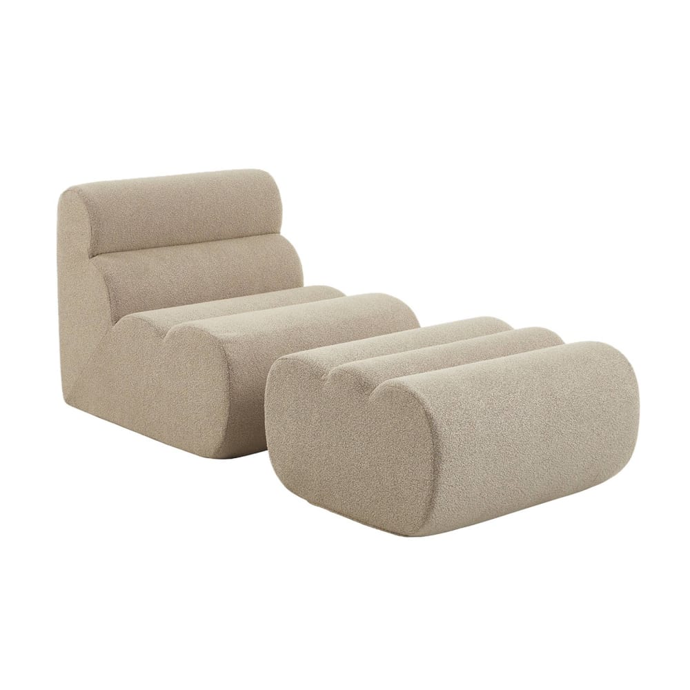 wohnli-moebel-suche-M26036938 Wohnli Möbelsuche - Sessel mit Bouclé-Bezug und Hocker beige