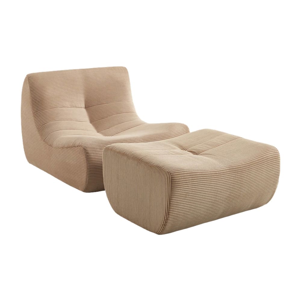 wohnli-moebel-suche-M26036966 Wohnli Möbelsuche - Sessel mit Cordbezug und Hocker dunkelbeige