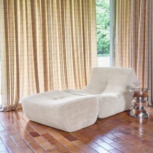 Sessel mit Cordbezug und Hocker creme 91x72x105cm Stoff Braun sweeek Sofas und Sessel Sessel, Poufs und Fußbänke Sessel
