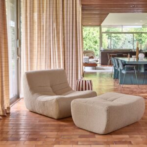 wohnli-moebel-suche-M26036971-1 Sessel mit strukturiertem Bouclé-Bezug und Hocker beige 91x72x105cm Stoff Beige sweeek Sofas und Sessel Sessel, Poufs und Fußbänke Sessel