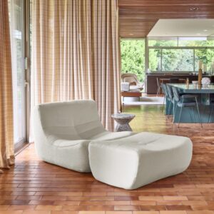 wohnli-moebel-suche-M26037001-1 Sessel mit strukturiertem Bouclé-Bezug und Hocker weiß 91x72x105cm Stoff Weiß sweeek Sofas und Sessel Sessel, Poufs und Fußbänke Sessel