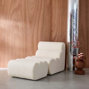 wohnli-moebel-suche-M26037071-1 Sessel mit Bouclé-Bezug und Hocker weiß 81x75x99cm Stoff Weiß sweeek Sofas und Sessel Sofas Modulare Sofas