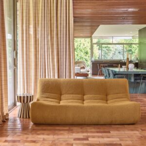 3-Sitzer Sofa mit strukturiertem Bouclé-Bezug senfgelb 182x72x105cm Stoff Braun sweeek Sofas und Sessel Sofas 2-Sitzer-Sofas & 3-Sitzer-Sofas