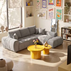 wohnli-moebel-suche-M26038796-1 3-Sitzer-Ecksofa mit Chaiselongue hellgrau B 270 cm 270x90x205cm PES - Polyester Weiß Oviala Sofas und Sessel Sofas Ecksofas